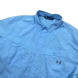 Under‎ Armor XXL Short Sleeve heat Gear Blue Pockets Loose Fit 100% Polyester